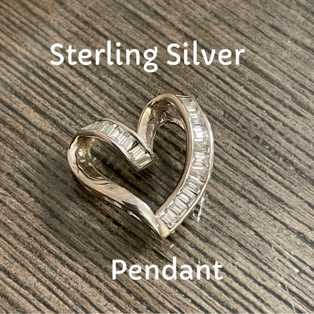 Sterling Silver Open Heart Pendant with Baguette Shaped CZ’s